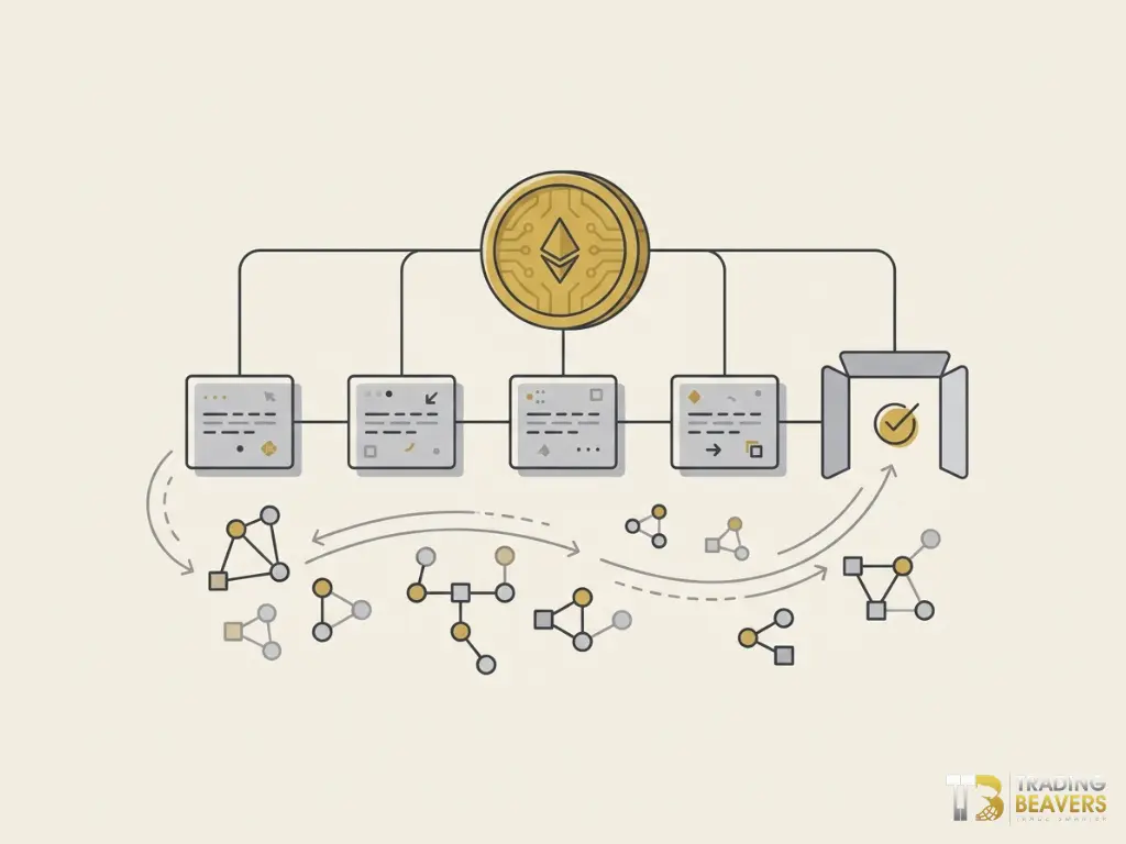 رسم يوضح علاقة العملات الرقمية بشبكات البلوك تشين وتسجيل المعاملات