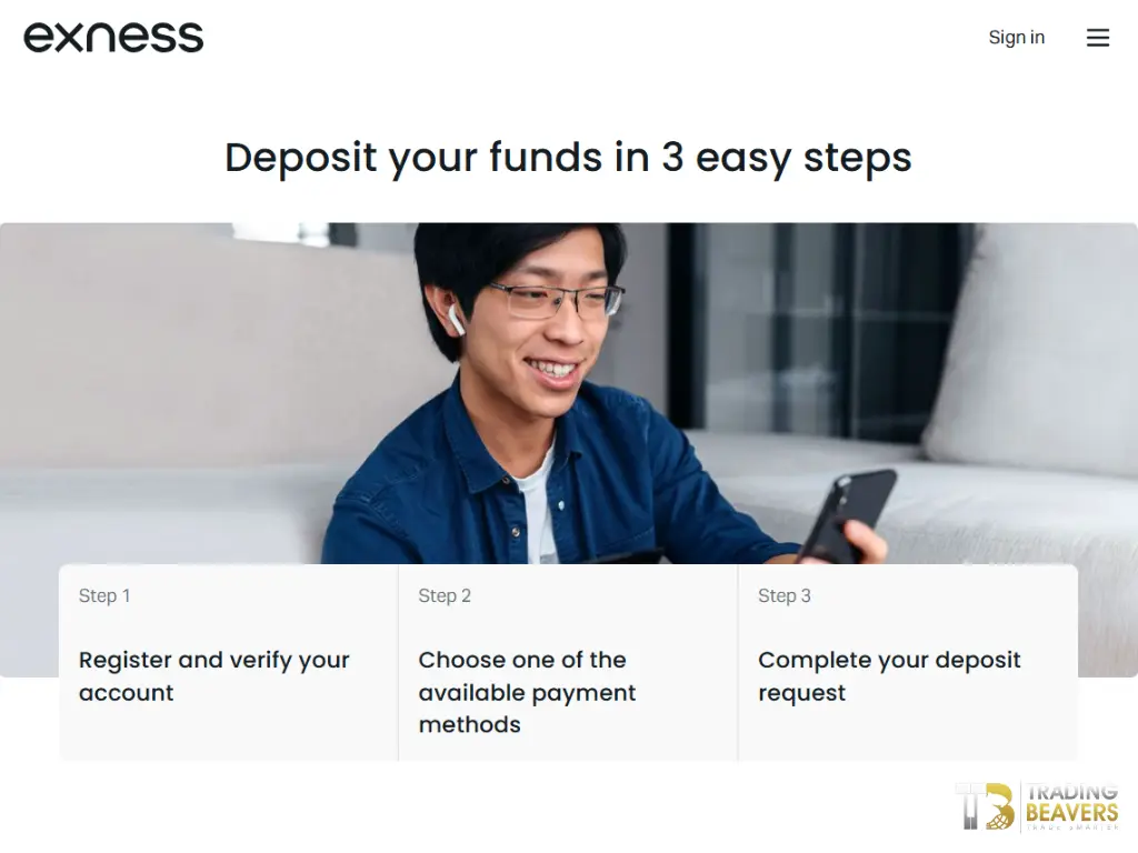 خطوات الإيداع في Exness: التسجيل والتحقق واختيار وسيلة الدفع وإكمال الطلب.