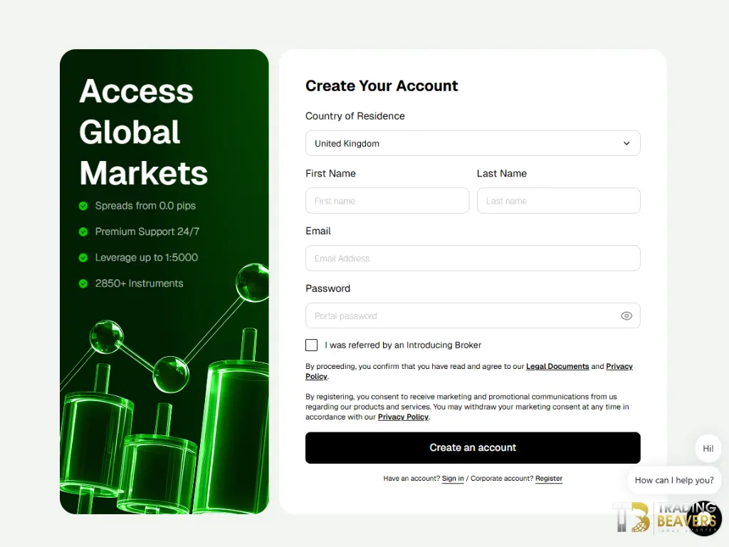 صفحة فتح حساب جديد في IC Markets Global