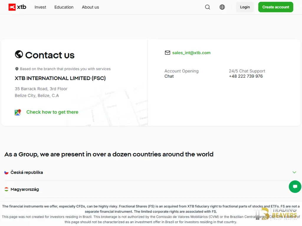 بيانات التواصل وخدمة العملاء لدى XTB International