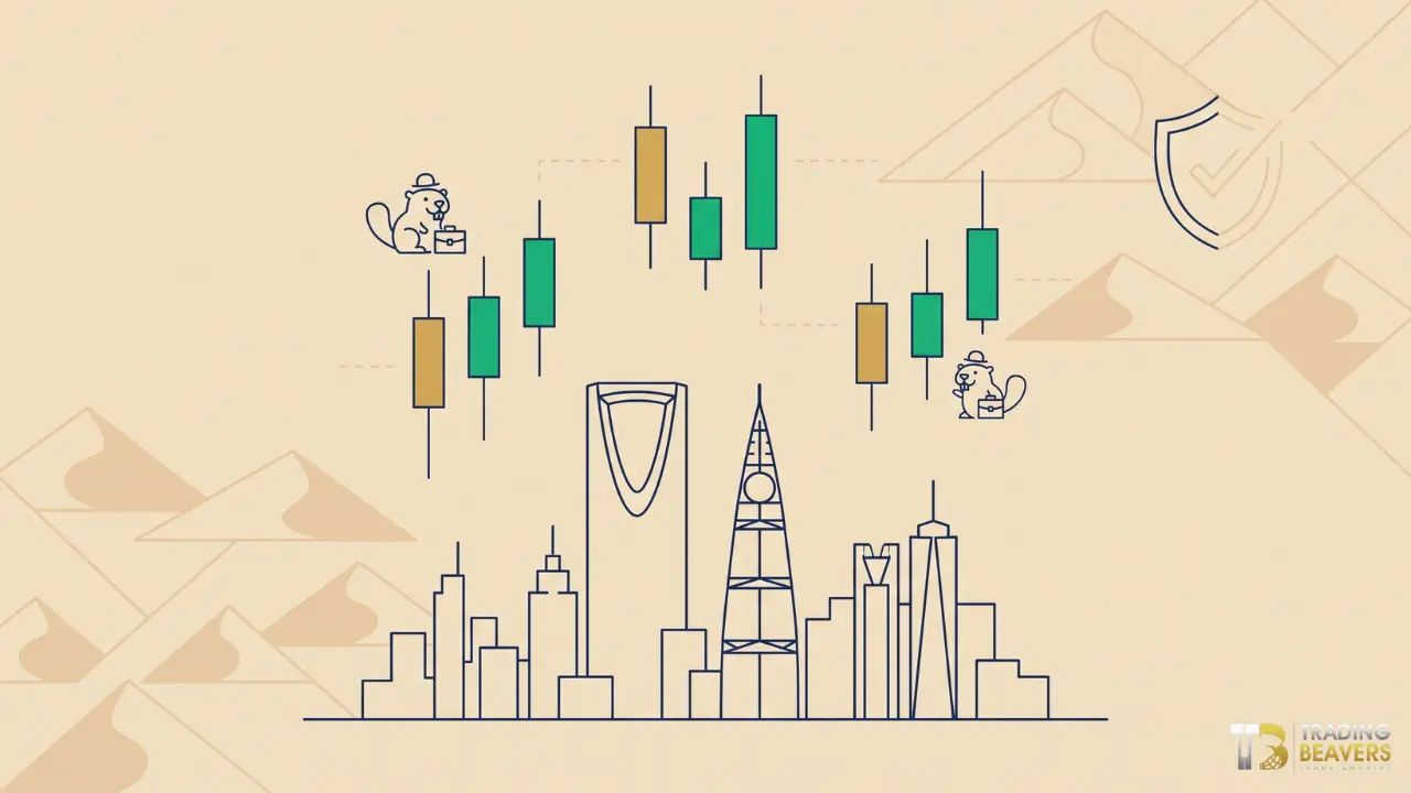 افضل شركات التداول المرخصة في السعودية مع خلفية أفق الرياض وبرج المملكة.